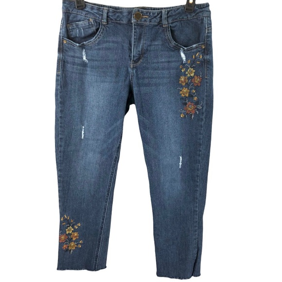 Democracy Denim - Democracy Flex-ellent Floral Crop Raw Hem Jeans Sz 12 Mid-Rise Light Distressing